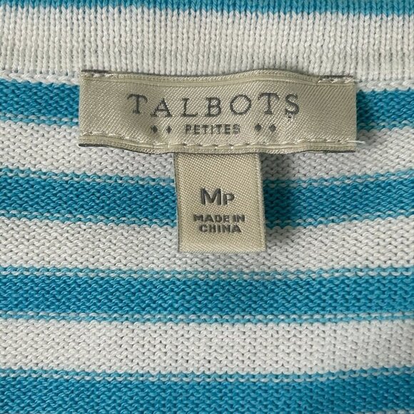 Talbots Cardigan Sweater Petite M MP Blue White Striped Embroidered Flamingo - Picture 5 of 10